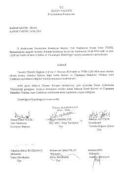Hatay Valiliği Komisyon Kararları (Haziran 2014)