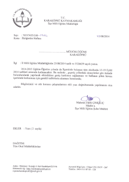 Tüm Okul Müdürlüğüne - karaköprü ilçe milli eğitim müdürlüğü