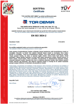 ISO 3834 Genel Kaynaklı imalat yapılabilirlik Belgesi