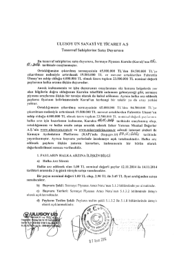 Tasarruf Sahiplerine Satış Duyurusu