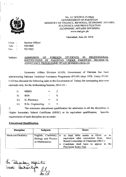No. I(I )FSIZOMJS-Main GOVERNMENT OF PAKISTAN MINISTRY OF FINANCE