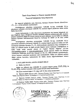 13. Tasarruf Sahiplerine Satış Duyurusu