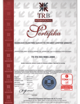 TRB international TS EN ISO 9001:2008 Sertifikası