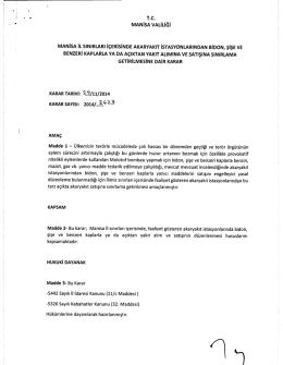 Tc MANisA vALiLiĞi MANİSA iL sıNıRLARı i&ccedil;ERisiNoE AKARYAKIT