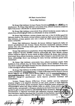 ING Bank Anonim Şirketi İhra&ccedil;&ccedil;ı Bilgi Dok&uuml;manı Bu