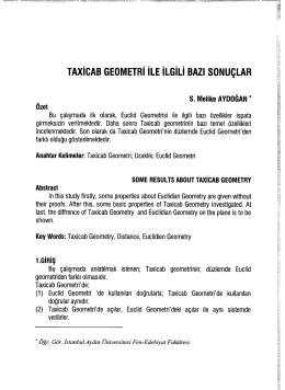 TAXICAB GEOMETRİ İLE İLGİLİ BAZI SONUÇLAR S. Melike
