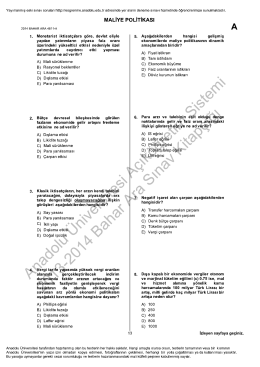 AÖF Maliye Politikası | 2014 Ara Sınav İNDİR