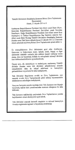 T&uuml;rkdilli D&ouml;vletlerin Gmekdaşlıq Şurasının Birinci Zirve Toplantısınm