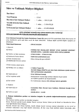 S&uuml;re ve Yaklaşık Maliyet Bilgileri