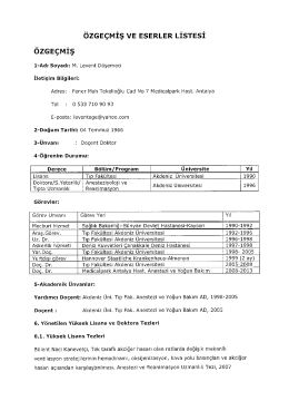 özGEçMİş vE ESERLER LİsTEsİ - İstanbul Kemerburgaz Üniversitesi