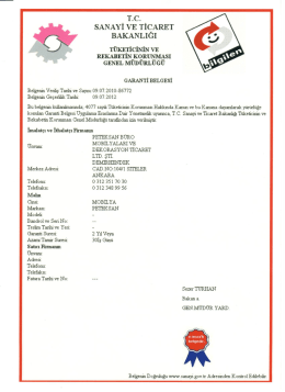 T.C. Sanayi ve Ticaret Bakanlığı Garanti Belgesi