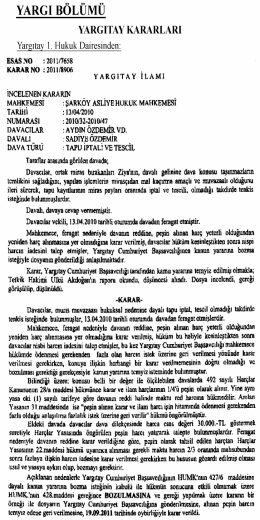 Yargıtay Hukuk Dairelerine Ait Kararlar