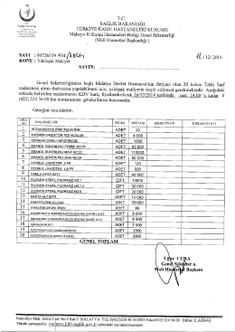 20 kalem Tıbbi Sarf - Malatya İli Kamu Hastaneleri Birliği Genel