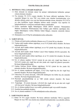 TEKNİK &Ouml;ZELLİK LİSTESİ