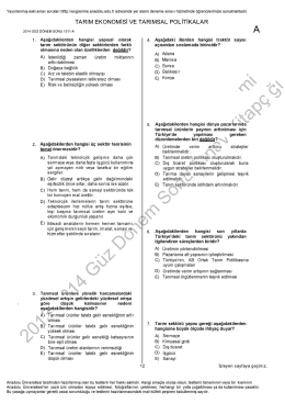 AÖF Tarım Ekonomisi ve Tarımsal Politikalar