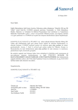 matofin 500 mg xr tb adlı &uuml;r&uuml;n&uuml;n geri toplatılması hakkındaki duyuru