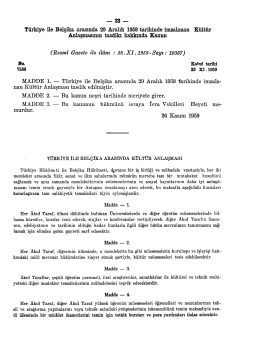 T&uuml;rkiye ile Bel&ccedil;ika arasında 29 Aralık 1958