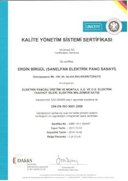 KALİTE YÖNETİM sisTEMİ sERTiFİKAsı