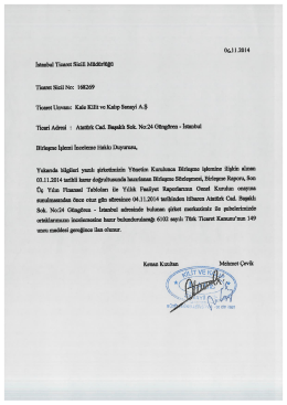 061 1.2014 İstanbul Ticaret Sicili M&uuml;d&uuml;rl&uuml;ğ&uuml; Ticaret Sicil No