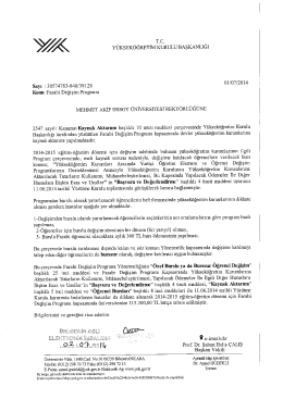 Y&uuml;ksek&ouml;ğretim Kurulu Başkanlığının Burslar Hakkındaki Yazısı