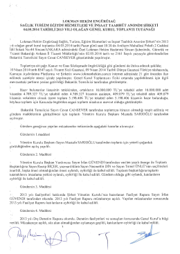 Toplantı Tutanağı - Lokman Hekim Hastanesi