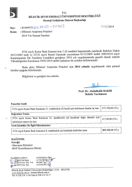 2014 Yılı Bilimsel Araştırma Projeleri Parasal Sınırları