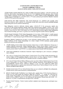 14 Nisan 2014 tarihli Olağan Genel Kurul Toplantı Tutanağı