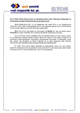 2014 YILINDA BEYAN EDİLECEK 2013 YıLı BEYANLARI i&ccedil;iN EK