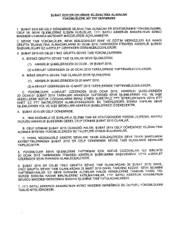 Şubat 2015 Er Celbinde Silah Altına Alınacak Y&uuml;k&uuml;ml&uuml;lere Ait TRT