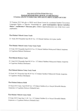 2014-2015 DĞİTİM &Ouml;ĞRETİM YİLİ - İstanbul &Uuml;niversitesi | Hukuk