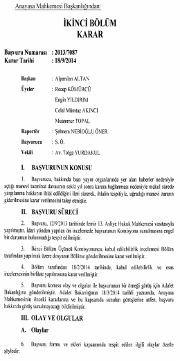 Anayasa Mahkemesinin 18/9/2014 Tarihli ve 2013