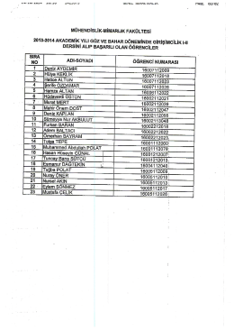 2013-2014 AKADEMİK YlLl G&uuml;z vE BAHAR D&Ouml;NEMİNDE