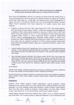 BAK AMBALAJ SANAYİ VE TİCARET AS.,an 28 AĞUSTOS 2014