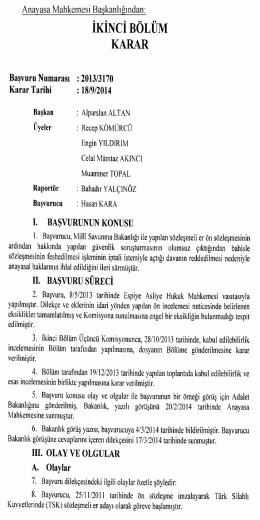 Anayasa Mahkemesinin 18/9/2014 Tarihli ve 2013