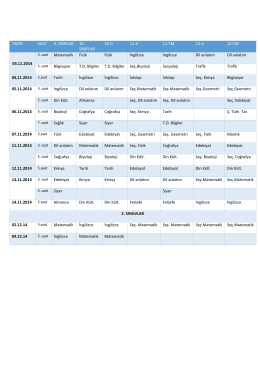 TARİH SAAT 9. SINIFLAR 10. SINIFLAR 10-G 11-A 11-TM 12