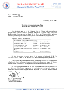 2014 YILI DİYANET KUPASI KATILIM FORMU ve BİLGİLER (PDF)