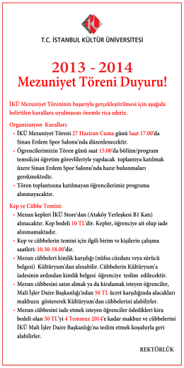 20 1 3 - 20 1 4 Mezuniyet T&ouml;reni Duyuru!