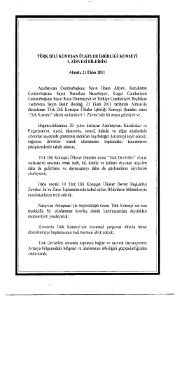 Türk Konseyi 1. Zirve Toplantısı Almatı Bildirisi - Türkçe