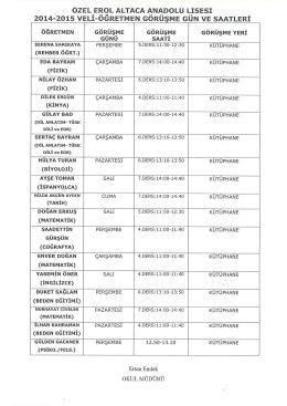 2014-2015 vELİ-oGRETMEN GoRUşME GUN vE sAATLERI