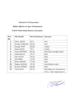 Beden Eğitimi Yatay Ge&ccedil;iş Sonu&ccedil;lari