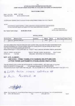 Istem / Talep Eden BIrim: - Afyon Kocatepe &Uuml;niversitesi