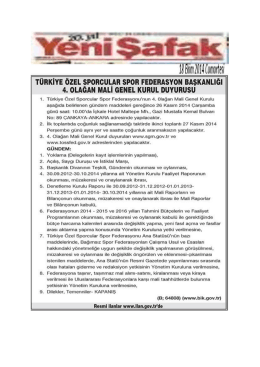 4 ncü Olağan Mali Genel Kurul Gazete İlanı (Yeni Şafak Gazetesi)