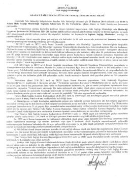 rc. ADANA vALİLiĞi Haııı sağlığı M&uuml;d&uuml;rl&uuml;ğ&uuml;