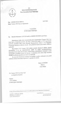 Temmuz 2014 İl İ&ccedil;i Yer Değiştirmeler