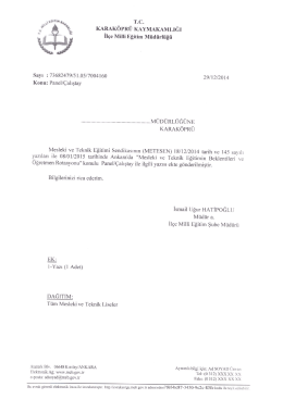Tüm Mesleki ve Teknik Eğitim Okul Müdürlüklerine