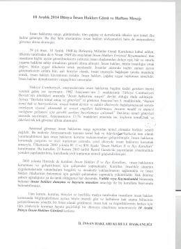 10 Aralık 2014 D&uuml;nya İnsan Hakları G&uuml;n&uuml; ve Haftası Mesajı