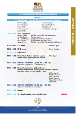 23 NİSAN 2014, ÇARŞAMB A - 50. Ulusal Diyabet Kongresi