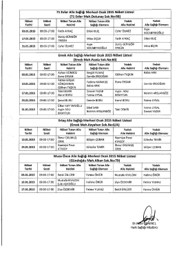 Aile Sağ. Merkezi N&ouml;bet Listesi