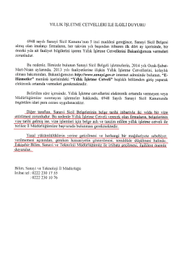 Yıllık İşletme Cetvelleri il ilgili duyuru