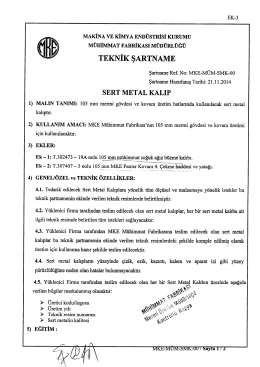 Teknik Şartname - Makina ve Kimya End&uuml;strisi Kurumu